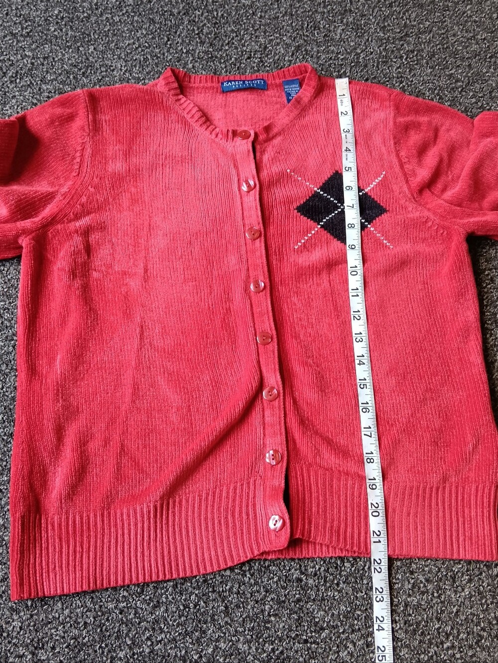 90s Red Button Up Holiday Cardigan Sweater By Karen Scott Petite Medium, Vintage - Picture 7 of 9